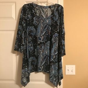 Blue & Black Paisley Shark Bite Top